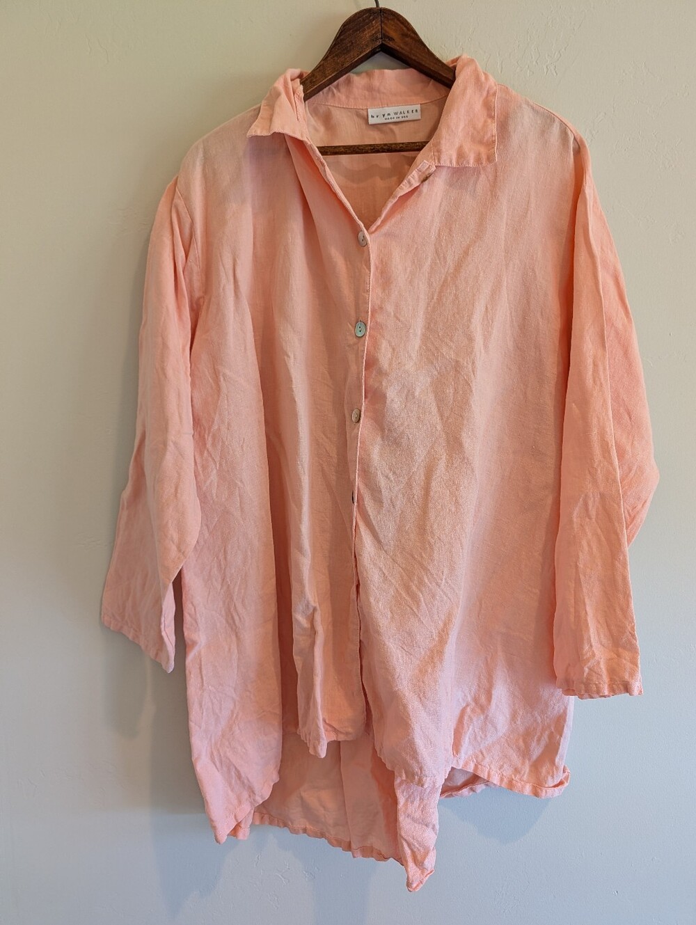 Bryn Walker LINEN Oversized  Button Up BLOUSE tunic Peach Small
